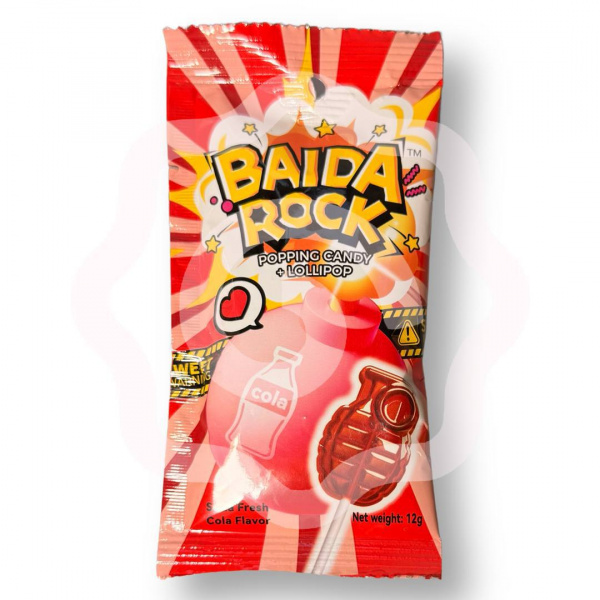 Леденец на палочке со взрывной карамелью «Baida Rock» со вкусом колы 12 гр 1/20/200