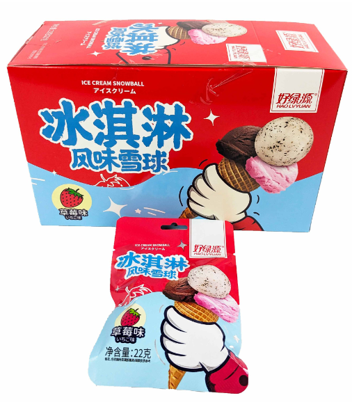 Жевательные конфеты ICE CREAM SNOWBALL "Клубника" 22 г