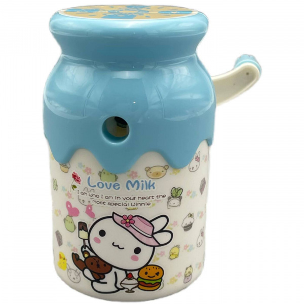 Точилка для карандашей механическая «Love milk» голубая