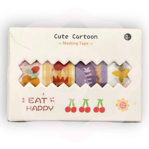 Набор декоративного скотча "Cute cartoon eat" белый
