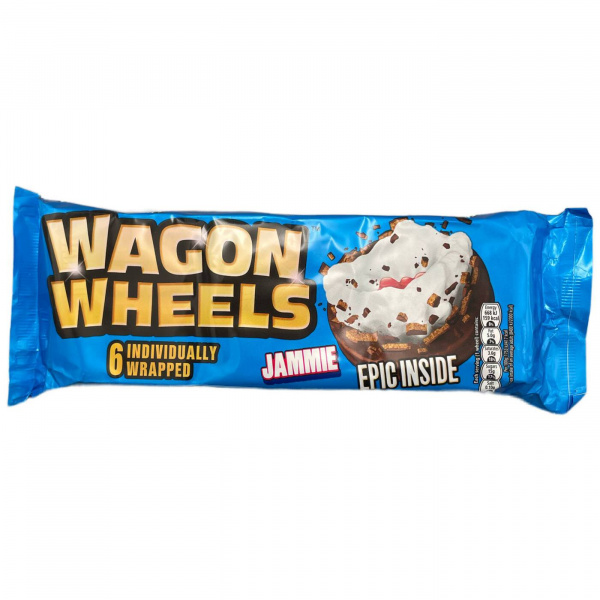Печенье бисквитное «Wagon Wheels» в шоколаде с начинкой из зефира и яблочно-малинового джема 220 г (Великобритания)