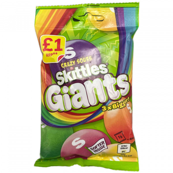Жевательные конфеты кислые «Skittles» Giants фруктовые  116 г (Ирландия)
