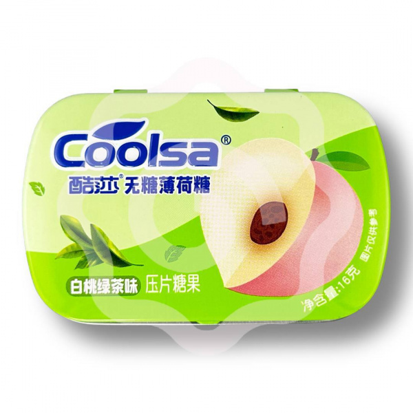 Драже освежающие «Coolsa» без сахара со вкусом персика и зеленого чая 16 г (Китай) 1/12/72