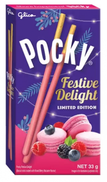 Печенье «Pocky» в шоколадной глазури со вкусом ягодного макаруна 31 г (Тайланд)