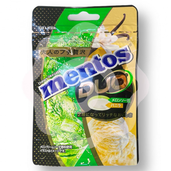 Жевательные конфеты «Mentos» DUO со вкусом дынной газировки и ванильным мороженным 45 г (Япония)